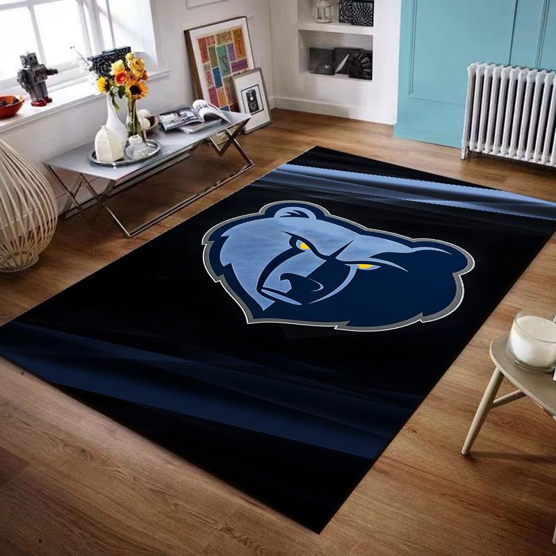 Blue Bear Head on Black Background Non-slip rug suitable for living room and bedroom sofas