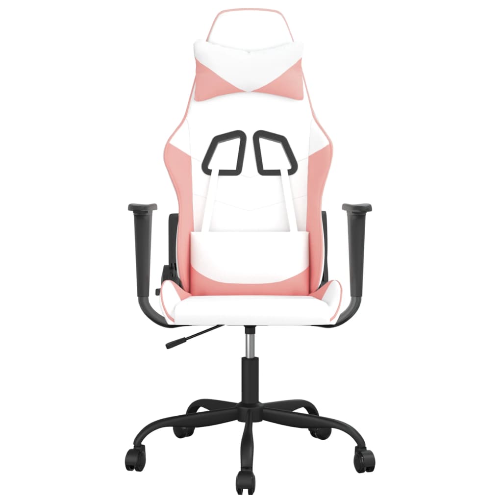 Gaming Chair with Massage Function White and Pink Artificial Leather