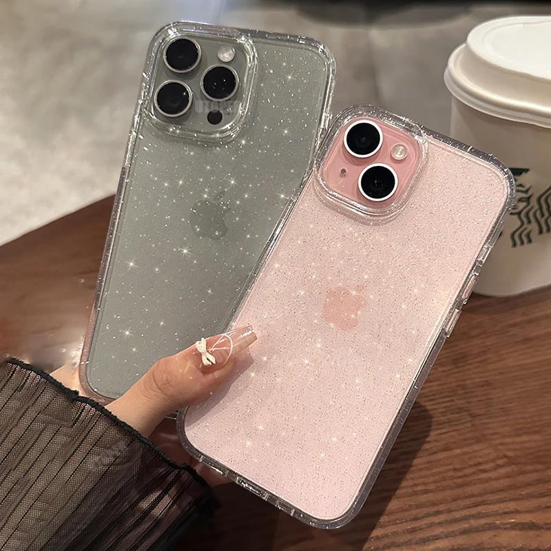 Модный розовый блестящий прозрачный силиконовый чехол для телефона iPhone 15 14 13 12 11 Pro Max Plus X XS Max XR, мягкий противоскользящий защитный чехол