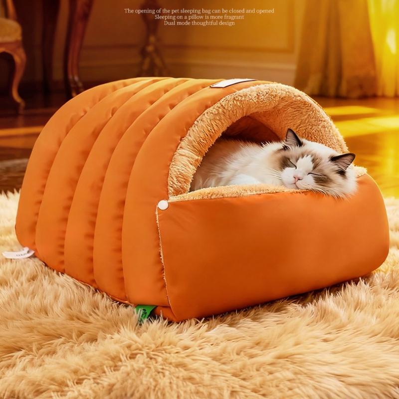 Cozy Cave Nest Winter Warm Enclosed Cat Bed Sleeping Bag Style Windproof Leather Semi Closed Pet Nest