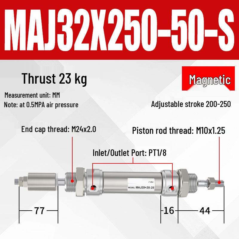 Adjustable Stroke Mini Stainless Steel Pneumatic Cylinder (maj16/20/25/32/40X100-25-50sca)