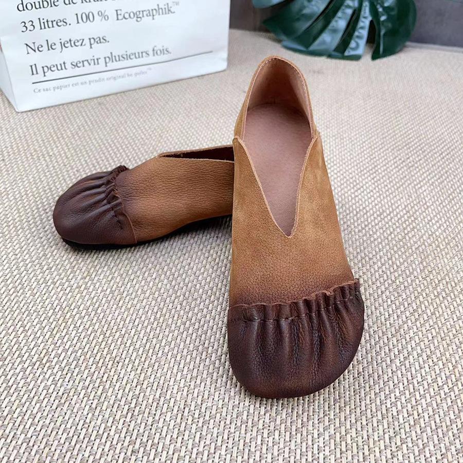 Johnature Плиссированные женские туфли на плоской подошве из натуральной кожи в стиле ретро, ​​повседневные лоферы без шнуровки ручной работы на мягкой подошве с круглым носком