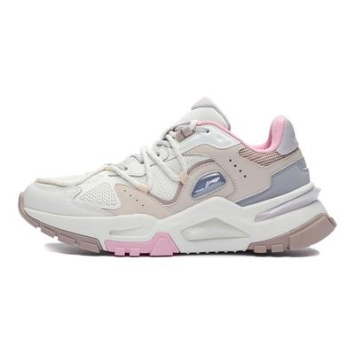 Li Ning Reverse Fantasy Leather Fabric Low-Top Sports Casual Shoes Women Sneakers Pink White AGLR184-2