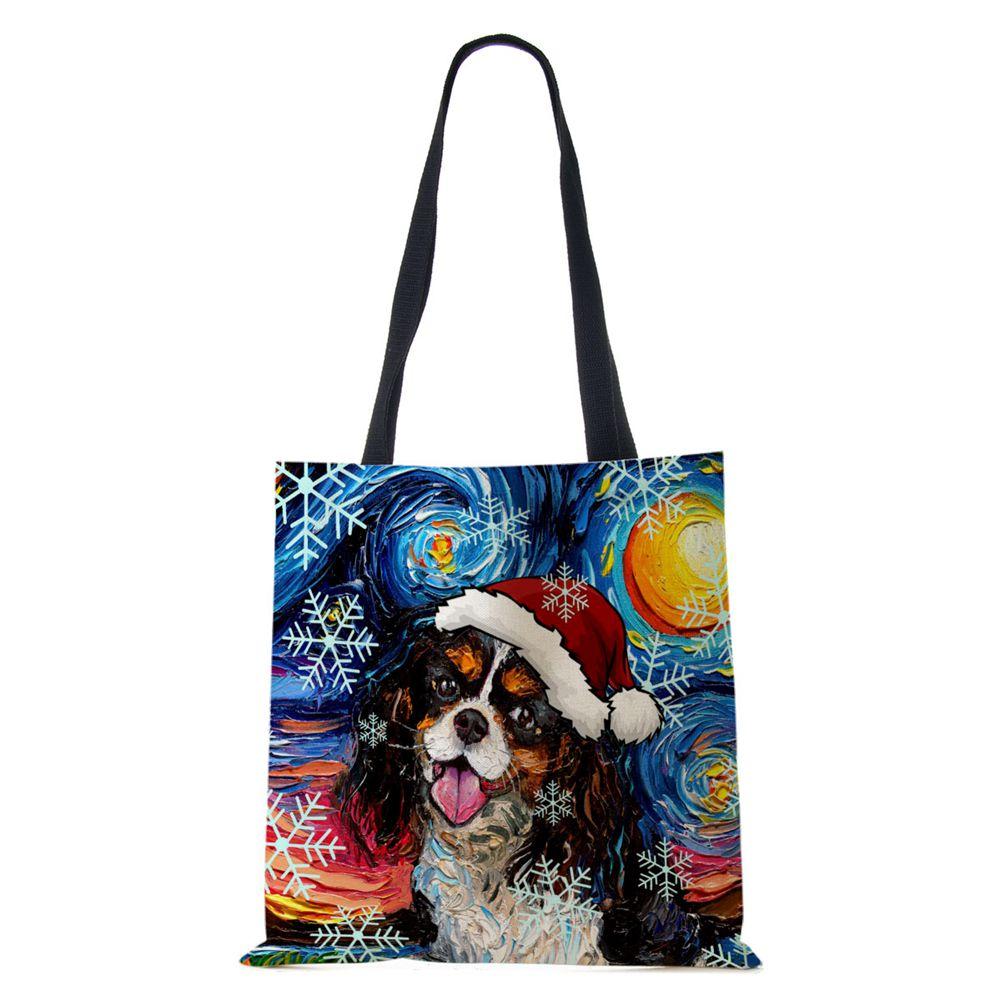 Рождественская холщовая сумка-шоппер для собак и кошек с принтом Харадзюку для женщин, многоразовая сумка через плечо, повседневная, большой вместимости, складная сумка-тоут CLE