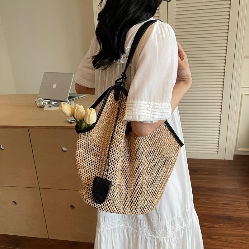 Straw Bag Summer Bag Lazy Wind Woven Large Capacity Shoulder Tote Bag Seaside Vacation Wind Beach Bag