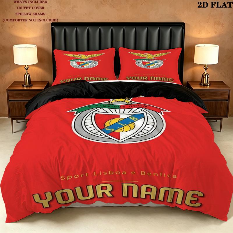 Custom Name Benfica Pattern Bedding uilt Set uilt Cover Pillowcase Home Decoration Birthday Gift (1 * duvet cover + 2 * pillowcase without core)