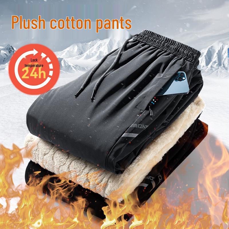Men's Winter Waterproof Thickened Padded Pants - Straight Leg, Lambswool Lined, Plus Size, Casual Outerwear