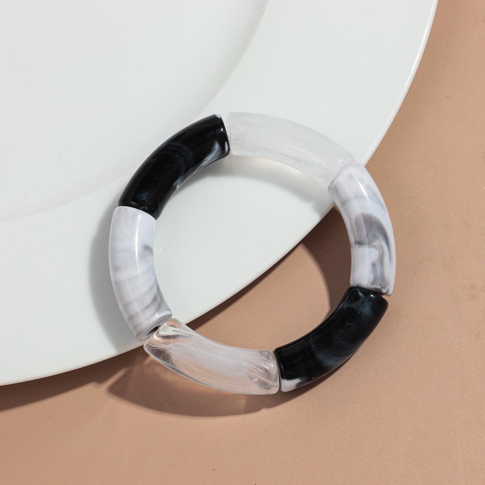New Colorful Big Bamboo Tube Beads Acrylic Bracelets Bangle for Women Men Boho Stretch Curved Resin Bracelet Stack Jewelry Gifts