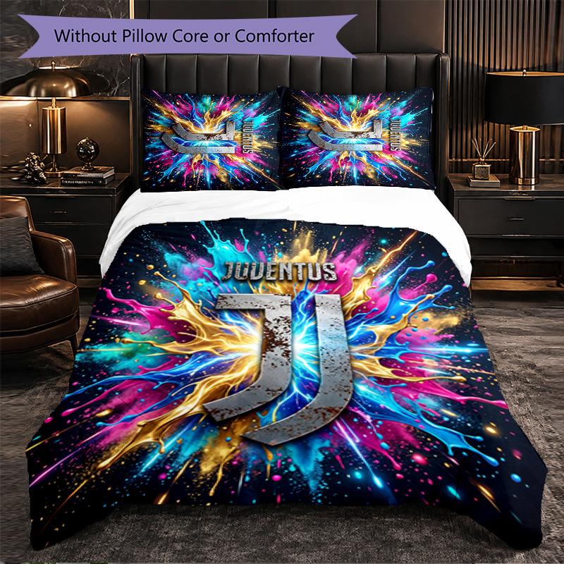 Juventus FC Pattern 3 Pieces Bedding Set Soft Microfiber Duvet Cover with Pillow Cases for Bedroom