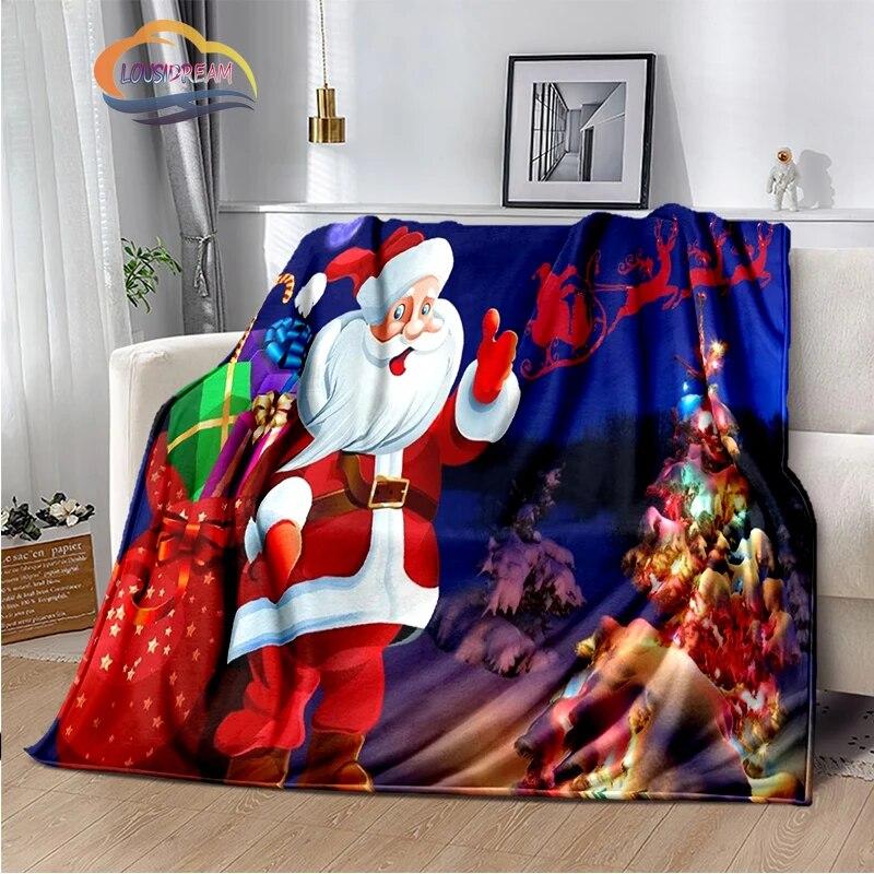 Christmas Series Flannel Cashmere Blanket Santa Pattern Comfortable Warm Sofa Bed Gift Blanket