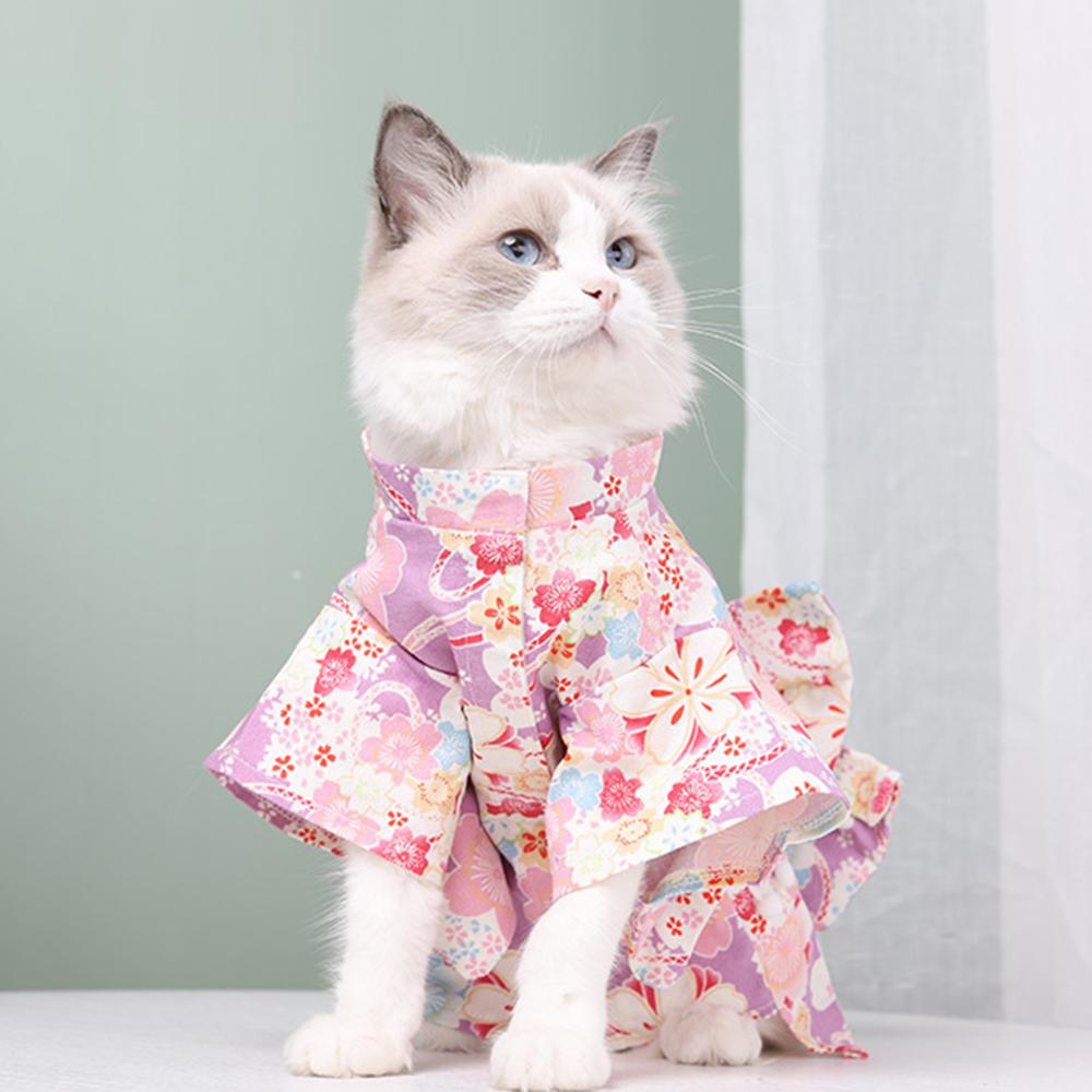 Japanese Retro Sphynx Cat Clothing for Cats Gotas Cherry Blossom Print Pet Kimono Persian Chinchilla Costume mascotas Clothes