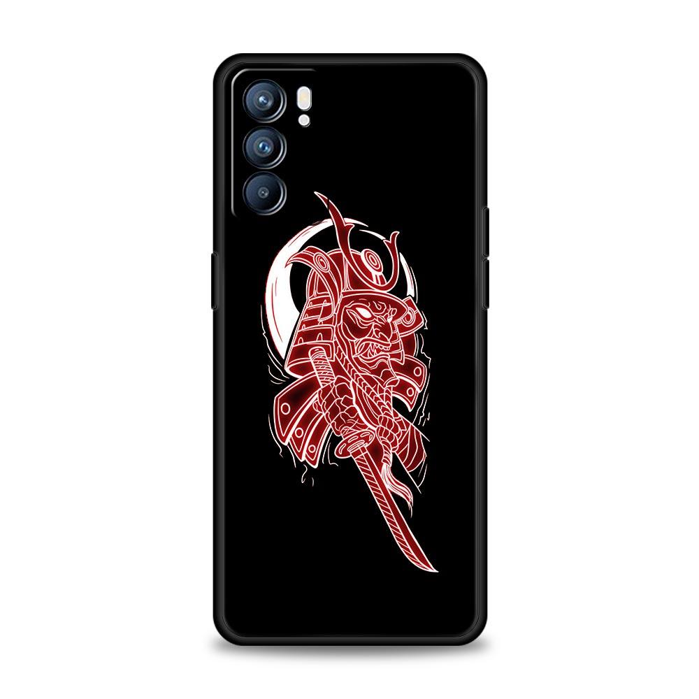 Неоновый чехол для телефона Samurai Oni Mask для Oppo Find X5 A54 A53 A52 A9 2020 A15 A95 A16 A76 A74 A12 Reno7 SE Reno6 Pro Plus 5G