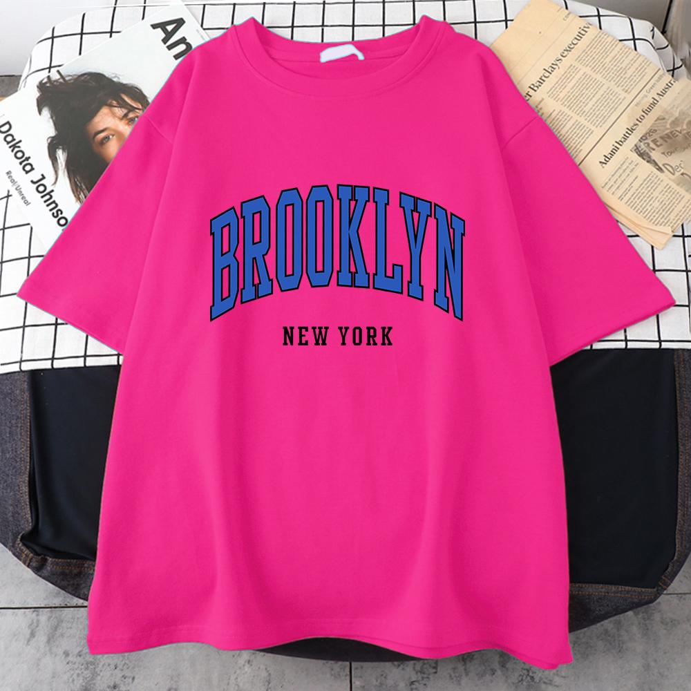Женская футболка Brooklyn New York синего цвета, уличная футболка в стиле хип-хоп, спортивная мягкая хлопковая одежда, свободная футболка больших размеров, одежда
