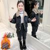 Girl's Clothing Set Girls Thickening Denim Sets Fashion Two-piece Suits Denim Jacket and Pant 2pcs Suit Plue Velvet