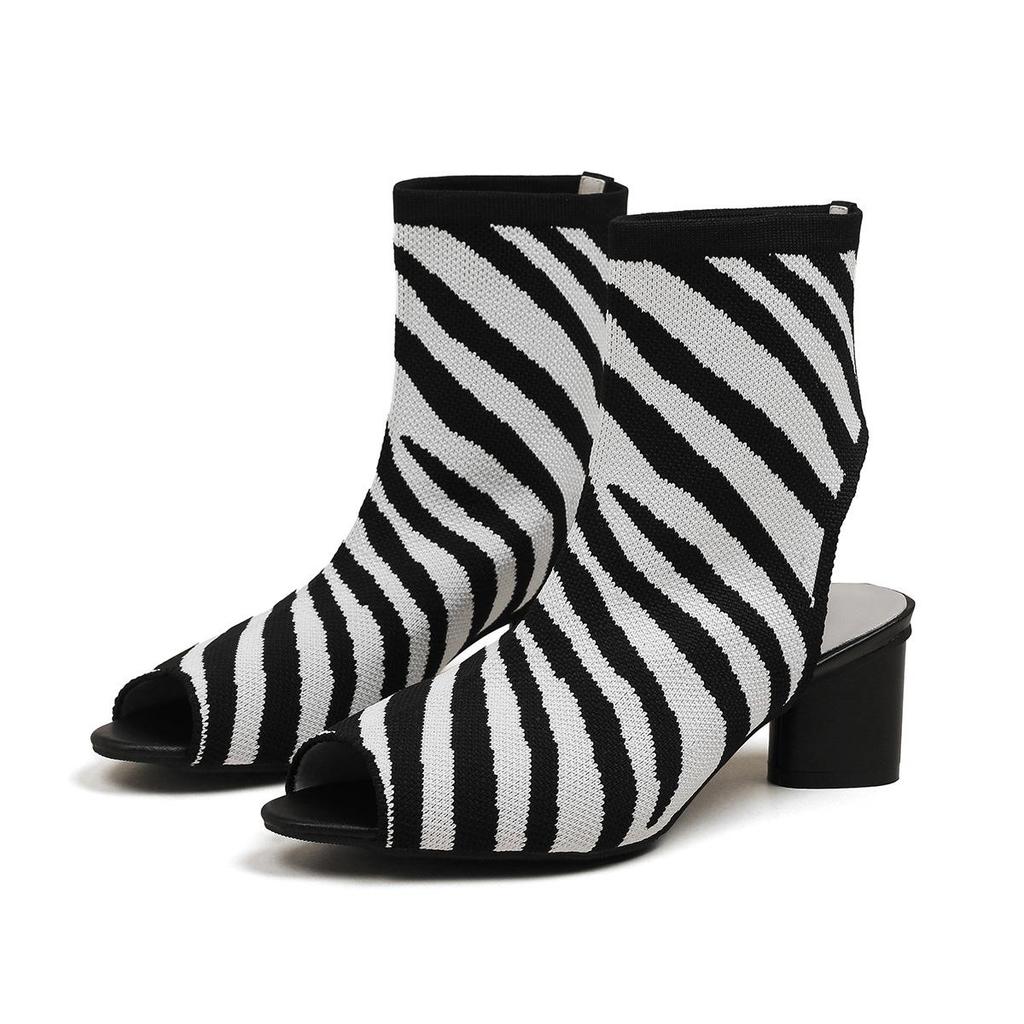 Осень-зима Большие размеры женские вязаные короткие сапоги-трубы повседневные удобные грубые каблуки с острым носком и толстым каблуком 34-43