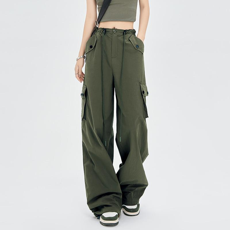 2024 Новые модные женские свободные брюки-карго весна-лето тонкие комбинезоны с карманами высокая талия широкие брюки прямые свободные спортивные брюки элегантные брюки 2391