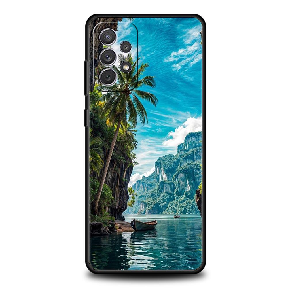 Летняя пляжная сцена на закате Чехол для Samsung A51 A71 A21S A12 A11 A15 A25 A31 A41 A23 A33 A53 A73 A05S A13 5G A35 A55 Обложка