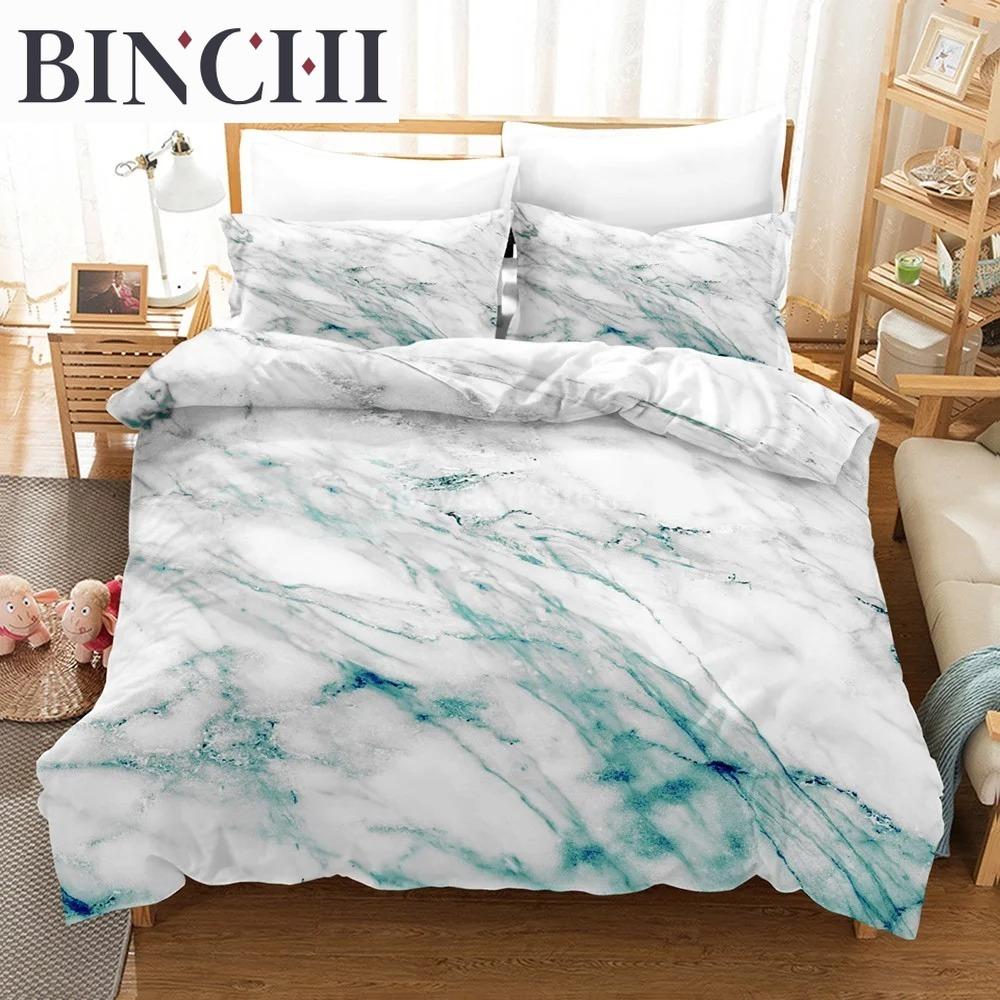Gold White Marble Bedding Set Luxury Duvet Cover Queen King Size Soft Comforter Bed Linen for Adults