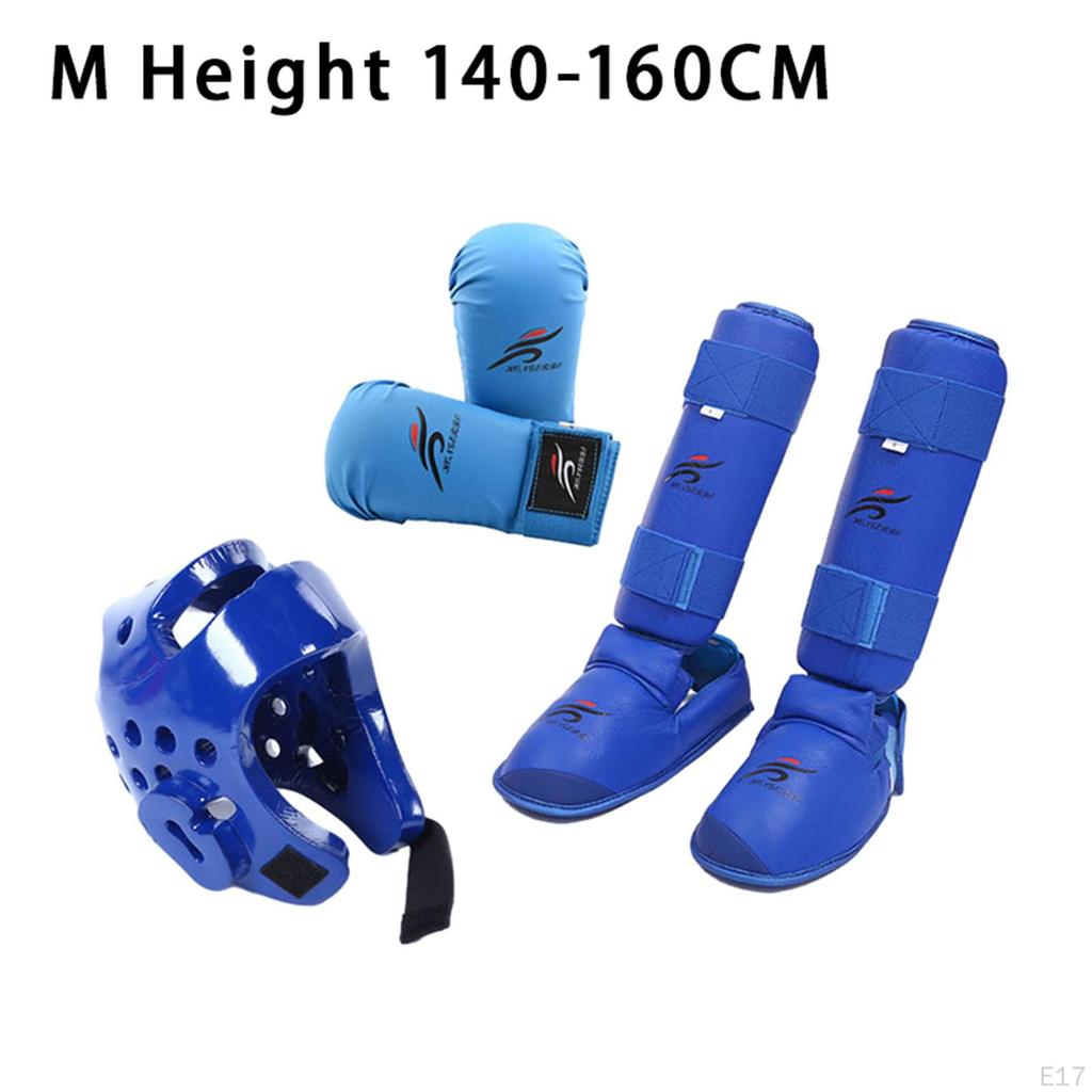 Комплект снаряжения для спарринга каратэ с щитками для голени, тренировочным оборудованием, боксерским головным убором, перчатками для