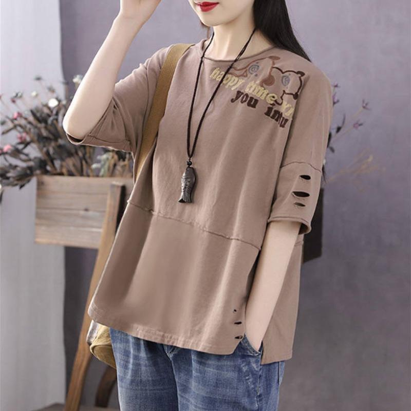 Чистый хлопок, круглый вырез, короткий рукав, большой размер, весенне-летний тренд, свободный топ, студенческая футболка