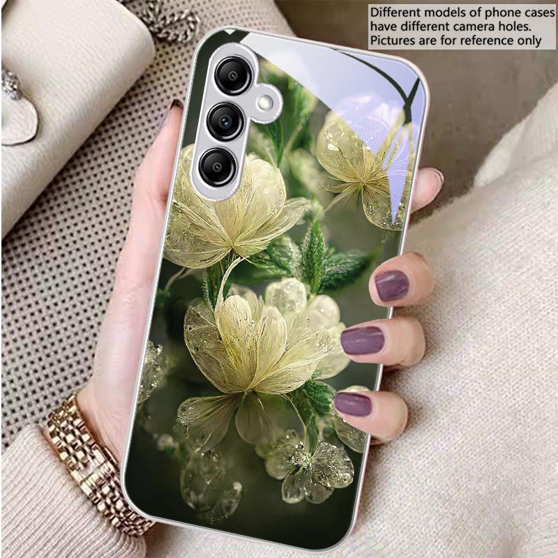 Розовый Кристальный Цветок Для Samsung A 20 30 22 23 24 25 26 31 32 33 34 35 42 50 51 52 53 54 55 56 70 71 72 73 5G стеклянный чехол для телефона