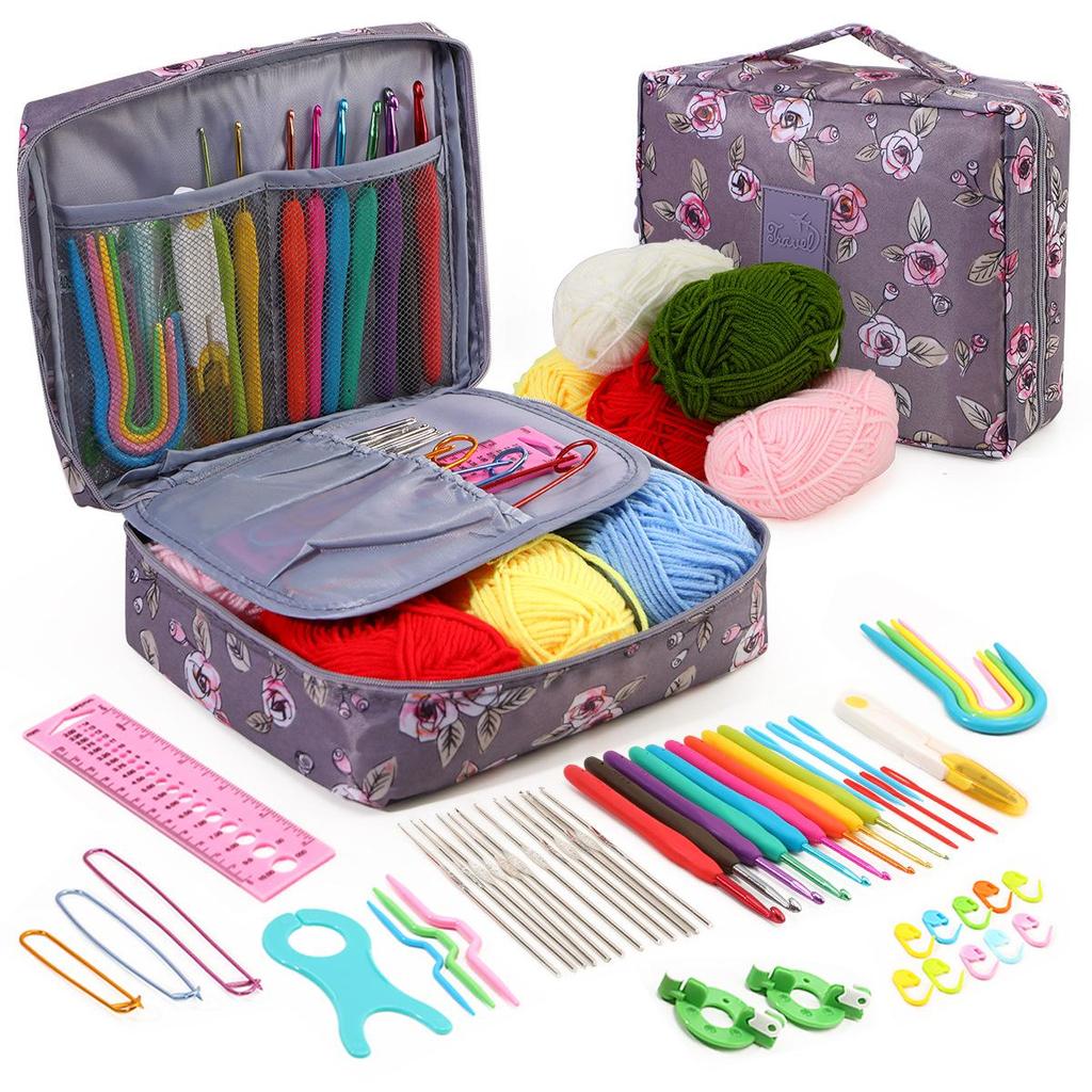 Beginner Crochet Kit with Multi-color Storage Bag and Yarn Accessories