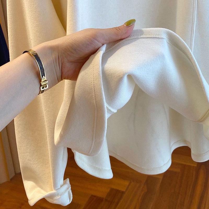 Толстовка для женщин Оверсайз V-образный вырез Утепленная Свободная Повседневная Пуловер Длинный рукав Зимняя Толстовка Топ