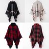 European and American High Neck Plaid Cape - Batwing Sleeve Knitted Pullover Shawl for Women