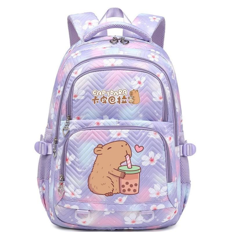 Capybara Print Youth School Backpack Teen Girls Boys Lightweight Multi-Compartment Nylon Bag With Air-Padded Straps