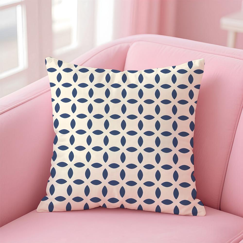 Geometric Ink Blue Cushion Cover Linen Pillowcase Cover Soft Decor for Sofa Home Room