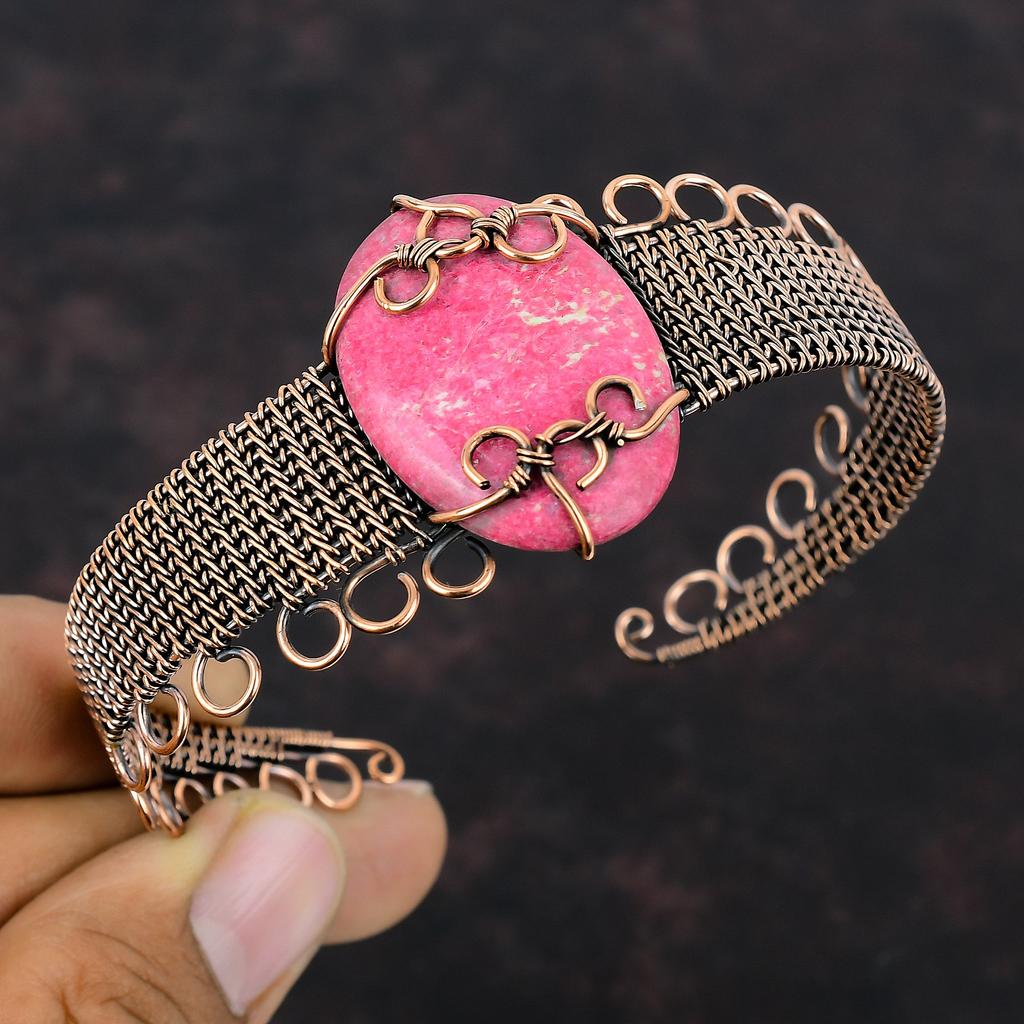 Тулит Камень Браслет Медная проволока Обернутые украшения Регулируемый браслет-манжета Украшения ручной работы Обернутый проволокой браслет-манжета Медный браслет для подарка