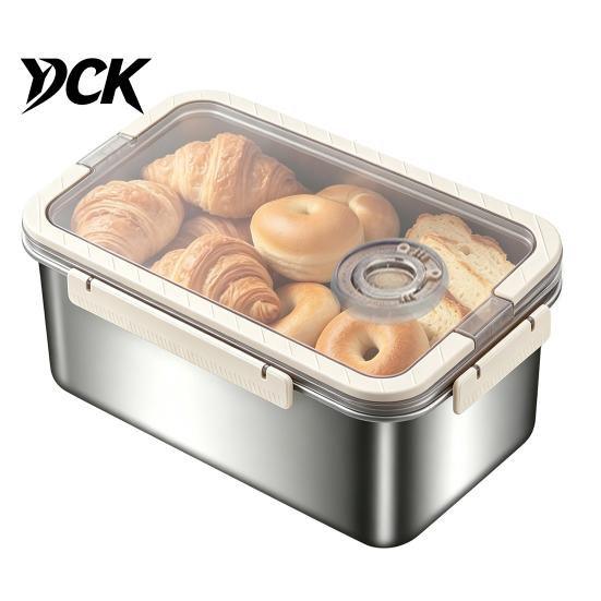 Space Saving Storage Solution Stainless Steel Crisper Box with Sealing Lid And Handle, Large Capacity Stackable Dry Food Organizer Bread Box,
