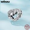 WOSTU 925 Sterling Silver Dog Charm Heart Animal Bead Black Boston Terrier Dachshund Pendant Fit DIY Bracelet Gift For Pet Lover
