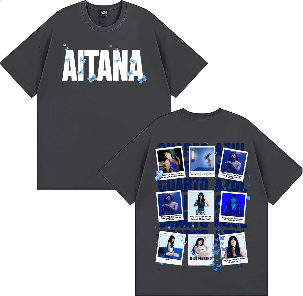 Singer Aitana Cuarto Azul Album Cover Graphic TShirt UNISEX Women Summer Cotton YK Clothing Oversize Round Neck Short Sleeved Tee