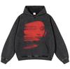 Уличная одежда Ретро Красное Лицо Графика Унисекс Мытый Черный Крупногабаритный пуловер унисекс с капюшоном и длинными рукавами