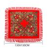 130*130Cm  National Square Scarves Women'S Luxury Peony Flower Print Fringed Shawl Handkerchief Cotton Head Wraps