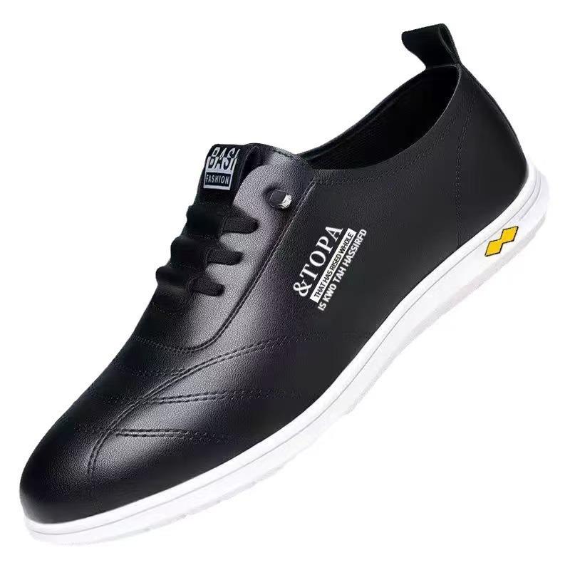 2025 кожаная обувь мужская весенняя низкая дышащая модная универсальная на шнуровке трендовая нескользящая на плоской подошве удобная повседневная обувь