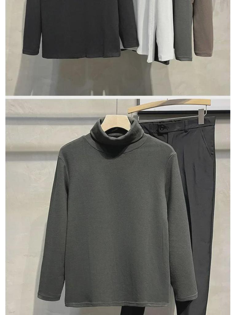 Мужская приталенная однотонная двухсторонняя бархатная рубашка с длинными рукавами на осень