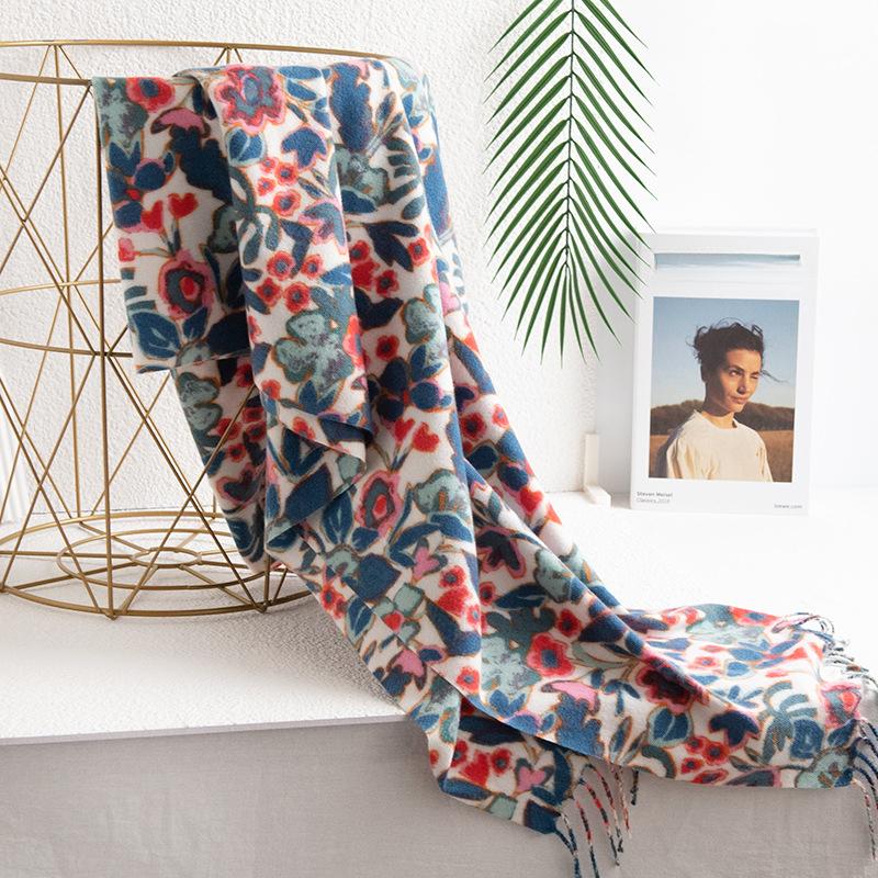 Reversible Soft Cashmere Feel Scarf Large Shawl Wrap Double-side Print Warm Pashmina