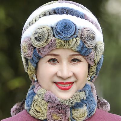 Зимние бабушкины бабушкины бабушкины меховые шапки из кролика рекса, шарф