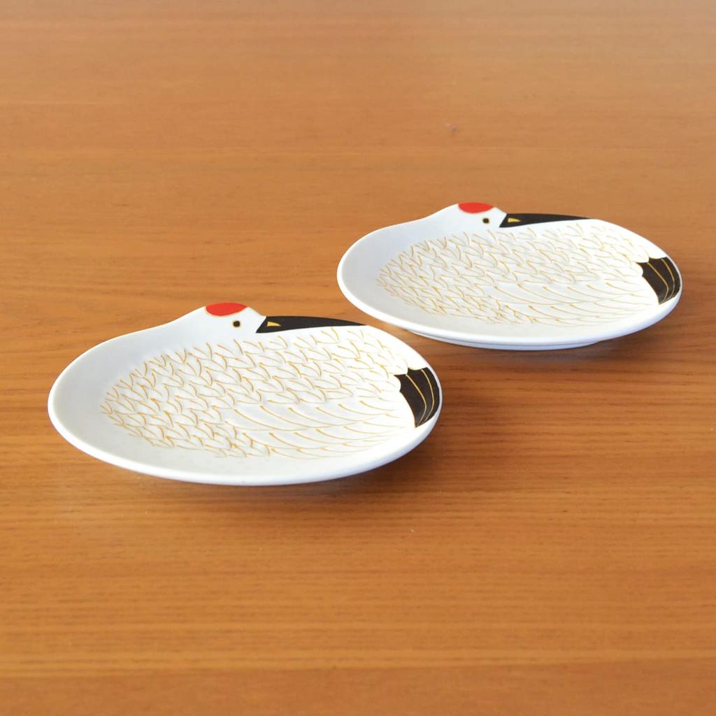 Set of 2 Small Plates for New Year's, Japanese Tableware, Crane Design, Auspicious Charm, Arita Ware, Gold-Painted Crane Small Plates