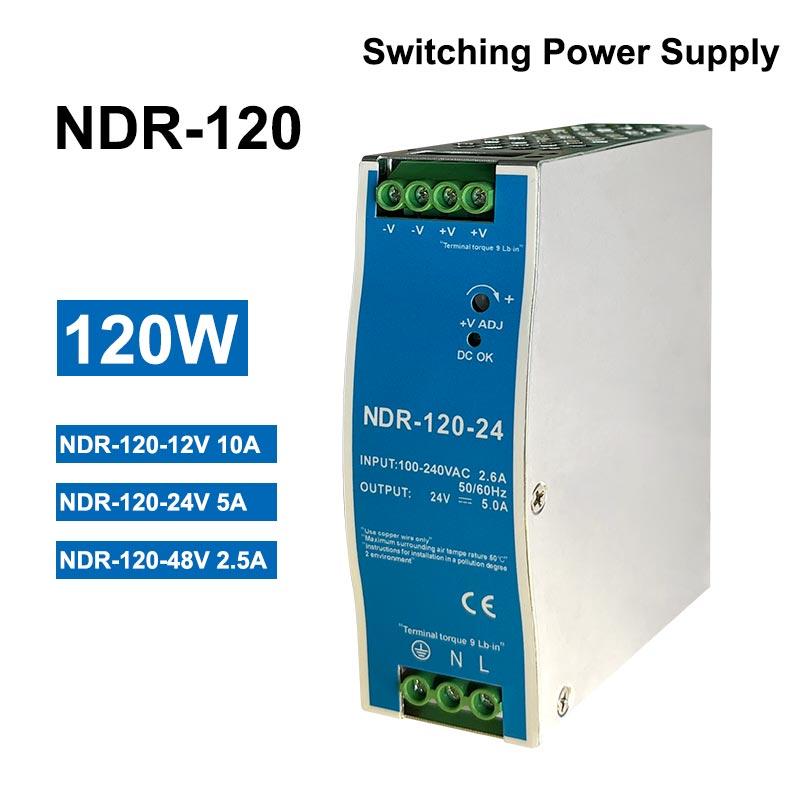 12 В 24 В 48 В NDR120W 100-120 В переменного тока/180-240 В переменного тока промышленный преобразователь переменного тока в постоянный с одним выходом для монтажа на DIN-рейку