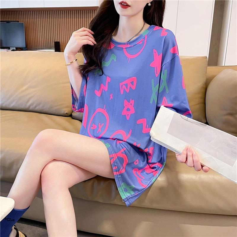 Летняя винтажная футболка с принтом Мода Женская Оверсайз Графические Длинные Футболки Y2k Топы Харадзюку хип-хоп Уличная одежда молодежная