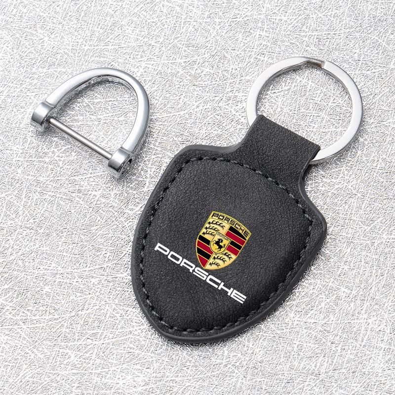 For Porsche 918 911 718 Taycan Panamera Cayenne Boxster Cayman Suede Car Emblem Key Chain Ring Holder Car Keychain Accessories