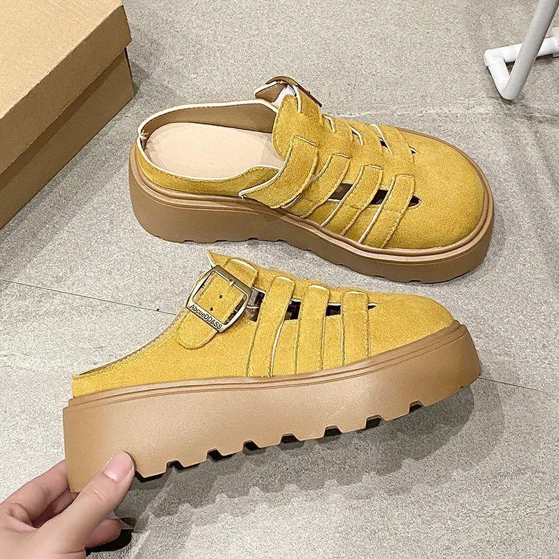 Height-increasing Hollow Boken Sandals 2025 New Spring and Summer Muffin Thick-bottomed Bag Head Half Slippers Inside and Outside Wear Women's Out