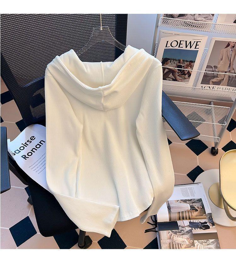 Plus Size 240 Jin Loose Fit Drawstring Hooded Long Sleeve Women's T-shirt - Spring/Autumn Slimming Base Top
