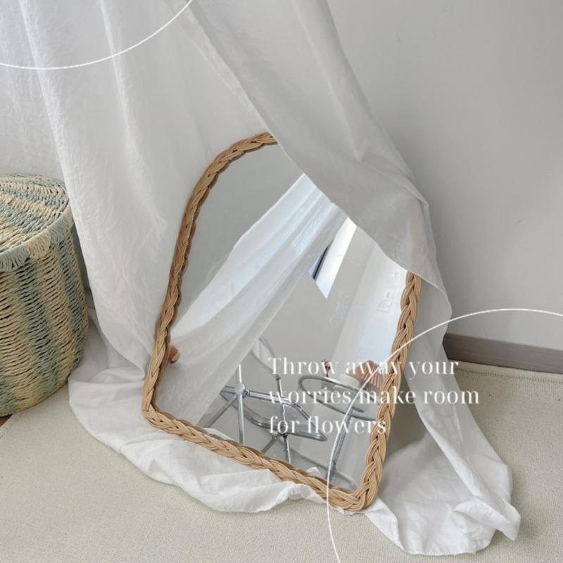 Ротанговое настенное зеркало с деревянной рамой, арочное деревянное зеркало для современных декоративных ванных комнат, гостиных, прихожих