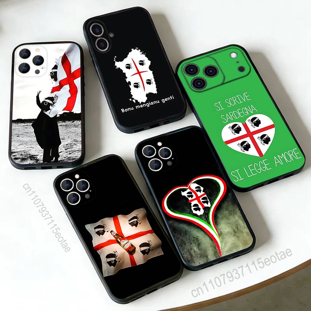 Flag of Sardinia COOL Phone Case For iPhone 17,16,15,14,13,12,11,Pro,Max,Plus,E,Air,Mini Protective Black Cover