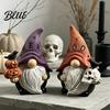 Акценты для комнаты на Хэллоуин Статуэтка гнома EEK BOO Фигурка эльфа-гнома из смолы с тыквой Уникальный праздничный декор для полки Череп вороны Жутко милый