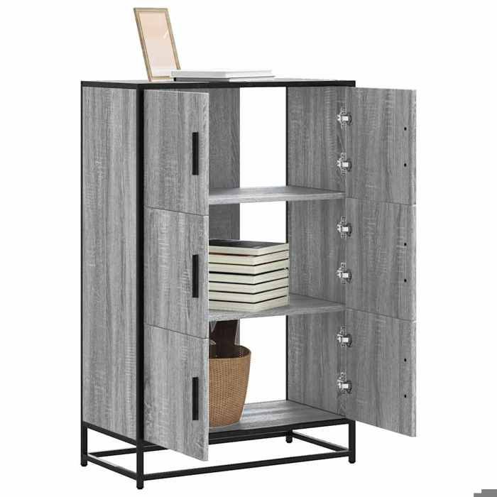 VidaXL Highboard Sonoma Grey 68x35x106.5 Cm Engineered Wood and Metal, Sideboard, Tall Storage Cabinet, 849072